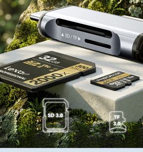 Leitor de Cartão de Alta Velocidade <span class=keywords><strong>3</strong></span>.0 SD/TF Multifuncional USB/Tipo-C com Carcaça Externa de Alumínio para Celulares 16/15 e Câmeras SLR Tudo-em-Um - Product Image 2