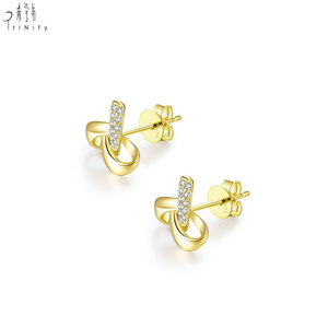 Pendientes de Diamantes Naturales en Oro Amarillo Sólido de 18K, Serie Nudo Entrelazado, Exclusivos de Proveedor de Hong Kong, para Uso Diario de Mujeres - Product Image 2