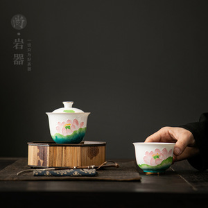 Dehua White Porcelain Hand Painted Lotus <b>Teacup</b> Round Traditional Chinese Style Business Gift Box Packaging - Product Image 4
