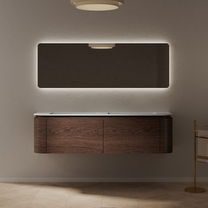 Wall mounted double door bathroom cabinet ceramic integrated basin with LED smart mirror washbasin - Product Image 2