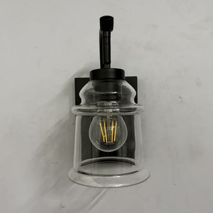 Applique <span class=keywords><strong>da</strong></span> <span class=keywords><strong>Parete</strong></span> Moderna in Metallo Nero <span class=keywords><strong>con</strong></span> Paralume in Vetro Trasparente, Lampada LED Industriale 3000K Luce Calda, Garanzia di 3 Anni per Camera <span class=keywords><strong>da</strong></span> Letto e Soggiorno - Product Image 3