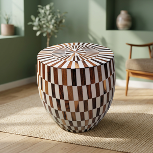 Mesa Auxiliar Redonda Moderna de Madera con Patrón Geométrico para Sala de Estar, Decoración de Muebles de Interior, Mesa Auxiliar, Decoración del Hogar - Product Image 1