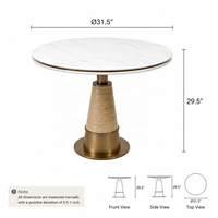 Japandi Weißer Marmor Runder Tisch Designer Bistrotisch mit Goldener Konischer Säule für Luxus-Apartment Essbereich