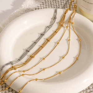 Yueli Three Layer <b>Beaded</b> Chain Necklace Stainless Steel Minimalist Design For Women Fashion Jewelry <b>Set</b> - Product Image 3