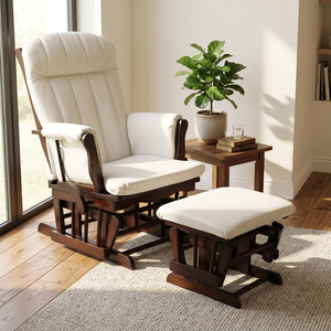 Sillón Reclinable Giratorio de Madera, Estilo Clásico Contemporáneo, Ecológico y Personalizado, Combinado con Otomana, Multiposiciones, para Sala de Estar - Product Image 1