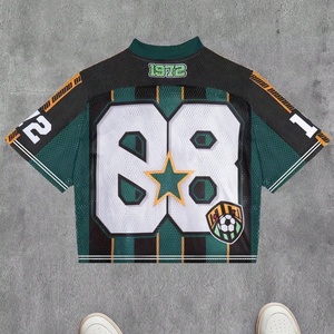 Camiseta Unisex de Estilo Urbano Americano, Personalizada, con Estampado Digital a Rayas, Transpirable, de Malla, Corte Recto, Jersey, Superventas - Product Image 2