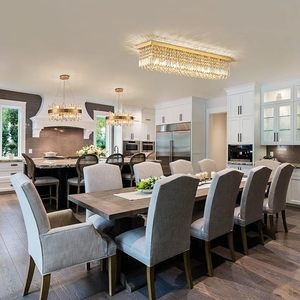 Lámpara de Techo <span class=keywords><strong>Rectangular</strong></span> de Cristal Elandor, Araña de Gotas de Lluvia Dorada y Plateada, Estilo Retro Americano, Moderno y de Lujo, para Comedor de Hotel - Product Image 6