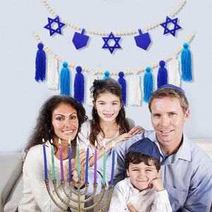 DAMAI HANUKKAH Productos Judíos, Borla de Cuentas de Madera Azul y Blanca, Artículos para Fiestas, Decoración Colgante para Cortina con Borlas de Hanukkah - Product Image 1
