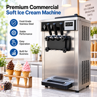Machine à glace molle professionnelle 3 saveurs (2+1 mélange) verticale en acier inoxydable sur pied avec écran LCD pour usine de snacks