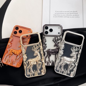 <span class=keywords><strong>Coque</strong></span> de téléphone 3D en forme d'élant/platane plaqué, avec paillettes et diamants, <span class=keywords><strong>transparente</strong></span>, pour <span class=keywords><strong>iPhone</strong></span> Air 17 16 15 14 <span class=keywords><strong>13</strong></span> 12 Pro Max, cadeau de Noël - Product Image 1