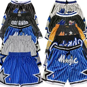 Pantalones cortos de malla bordados de estilo retro de baloncesto americano Orlando Popular Venta caliente pantalones cortos de baloncesto mágicos