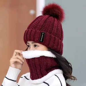 Winter Hats for Women with Thick Fleece Lined Scarf Neck Cap Set Warm Knit Hat Neck Warmer Winter Hat and Scarf