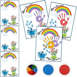 Kit de manualidades con huellas de manos para niños, tarjetas de felicitación de papel para actividades de primavera y Pascua con almohadillas de tinta y diseño de arcoíris - Product Image 4