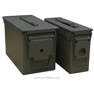 Latas de munición Shero, venta al por mayor de metal 50 Cal Calibre Lock Hardware 59 Box 30 Pa60, almacenamiento de munición de plástico