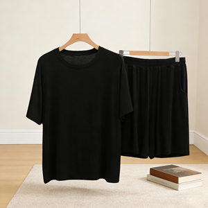 <span class=keywords><strong>Pigiama</strong></span> Casual in Modal <span class=keywords><strong>Taglie</strong></span> <span class=keywords><strong>Forti</strong></span>, Completo Due Pezzi Elasticizzato con Girocollo e Maniche Corte, Pantaloncini Estivi da Casa, Abbigliamento da Notte da <span class=keywords><strong>Uomo</strong></span> - Product Image 4