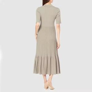 Vestido de Punto Acanalado Sólido Casual de Verano para Mujer, Manga Corta, Estilo Polo, Patchwork, Ecológico, Antiarrugas, Transpirable y Lavable - Product Image 6