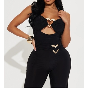 Combinaison moulante sexy pour femme, couleur unie, avec bretelles métalliques ajourées et dos nu, tendance - Product Image 6