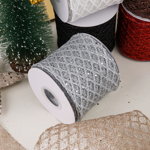 Cổ 4 ''10 yards lấp lánh long lanh Lưới Có Dây Ribbon bạc trang trí nội thất Bow gói quà DIY thủ công Vòng hoa cho cây giáng sinh - Product Image 6