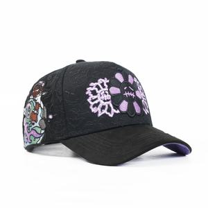 Casquettes de baseball personnalisées en daim 5 panneaux INNEDIT MURATRAVIS ELECTRIC, broderie florale violette de dessin animé - Product Image 2
