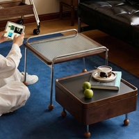 Table basse Bauhaus Mid-Century en verre, plateau en bois massif, rangement, salon, petit appartement
