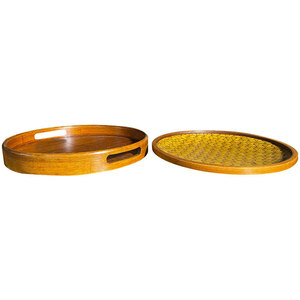 Bamboo Japanese Style <b>Tea</b> <b>Tray</b> Round Wooden Pattern Serving <b>Tray</b> For Residential Use - Product Image 4