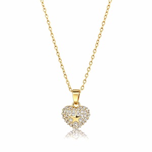 Collar de Aleación de Zinc Chapado en Oro de 18K con Forma de Corazón y Circonita Cúbica, Cadena de Clavícula Moderna de 20 Pulgadas para Mujer, Regalo - Product Image 1