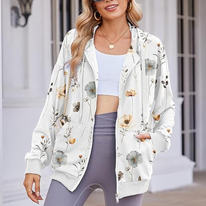 <span class=keywords><strong>Felpa</strong></span> Vintage con Zip e Stampa Floreale, Pullover da Donna con Stampa Digitale Personalizzata, Coulisse e Tasca Frontale - Product Image 6