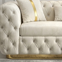 Ensemble de canapés sectionnels incurvés Chesterfield de luxe moderne haut de gamme en tissu velours durable, garni d'éponge, avec structure en acier inoxydable pour villa