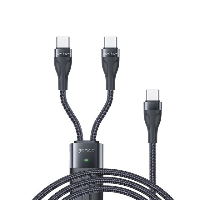 CA88 YESIDO Max 100W Super Fast Charging 2 in 1 Type-C to USB C Data Cable for Laptop Tablet Mobile Phone
