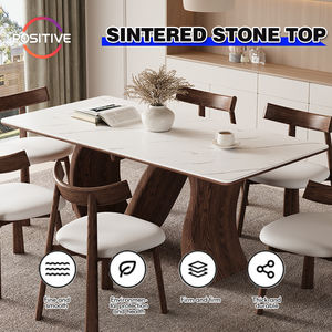 Mesa de Comedor Minimalista Rectangular de Piedra Sinterizada Mate Diseño Creativo para el Hogar con Base de Madera Maciza de Nogal JY-T2332 - Product Image 2