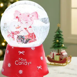 Custom Acrylic Sheet Model Cartoon Style inside Souvenir Water Glass Snow Globe with Resin Base for Home Decoration Christmas