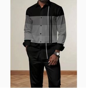 <span class=keywords><strong>Chemise</strong></span> et <span class=keywords><strong>pantalon</strong></span> pour <span class=keywords><strong>homme</strong></span>, décontractés, à manches longues, imprimés numériques 3D, anti-boulochage, en tissu popeline de polyester à pois, col rabattu, 180g - Product Image 4