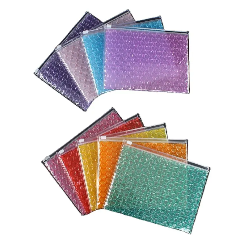 गर्म बेचने स्पष्ट रंगीन पीवीसी बुलबुला स्लाइडर कॉस्मेटिक बैग प्लास्टिक ज़िप ताला पैकिंग मेकअप ब्रश थैली