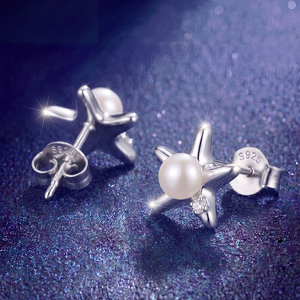 Élégantes boucles d'oreilles clous en argent S925, lune croissante, perle d'eau douce, zircon, bijoux célestes pour femme, cadeau de mariage ou de mariée - Product Image 2