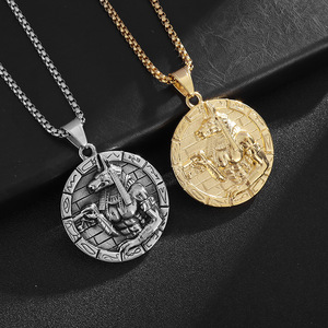 Yunnique Ancient Egyptian Animal Zodiac Anubis Round Pendant Necklace Titanium Steel Unisex Hip Hop Jewelry - Product Image 1