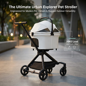 Kereta Hewan Peliharaan Lipat 4 Roda dari Bahan Logam Mewah dengan Tombol Satu Sentuhan yang Praktis untuk Anjing dan Anjing Kecil - Product Image 1