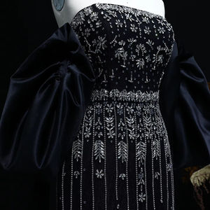 ชุดราตรีคริสตัลหรูหราสีดำพร้อม<span class=keywords><strong>สาย</strong></span>คล้องไหล่แบบเสื้อคลุมสำหรับผู้หญิง ชุดงานแต่งงาน Lsz294-1 - Product Image 5