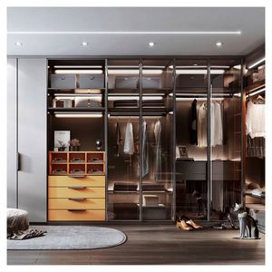 Bedroom Armoire Closet Elegant Design <b>Wooden</b> Custom Italy Style Wardrobe with Gold Frame and <b>Large</b> Hanging Space Low Price - Product Image 6