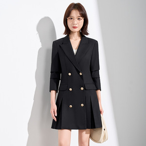 White Suit Dress Double Breasted Pencil Silhouette Office Career Wear Solid Color Notched Neckline Woven Fabric - Product Image 4