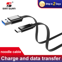 Cable USB Tipo-C Macho-Macho de Alta Velocidad de 1m con Logotipo OEM, Carga Rápida de 3A, Cable Plano de Aluminio y PVC con Blindaje Trenzado para Computadora, 1 Año de Garantía