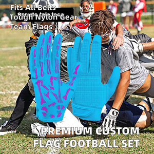 Gants de football américain bleus avec motif squelette rose, antidérapants, pour sports de plein air, style populaire - Product Image 2