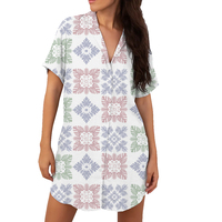 Robe chemise élégante et décontractée pour femme à manches courtes et col, motif hibiscus hawaïen, faible MOQ, impression à la demande