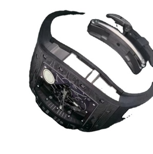 RICHARD Men Automatic Mechanical <b>Watch</b> Tonneau Carbon Fiber <b>Case</b> Black Rubber Strap Skeleton Dial MRAS - Product Image 4