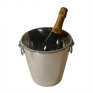 <b>Silver</b> Ice Bucket With Handle Custom Logo Printing Food Grade Stainless Steel Beverage Cooler Unique Ice Bucket Tub Modern Style - Product Image 1