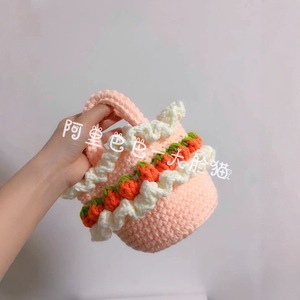 Sac à main rond en dentelle de coton au crochet, motif fraise crémeuse, pour usage quotidien - Product Image 2
