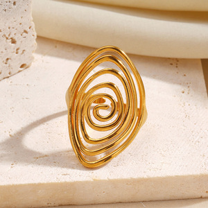 Bague rotative en acier inoxydable, design simple et tendance, motif spirale, ligne géométrique, pour femme - Product Image 4