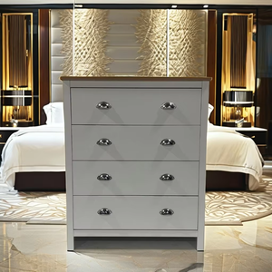 أثاث درج صدر <span class=keywords><strong>Tallboy</strong></span> من الراتان الأبيض مع 4 أدراج MDF عميقة خزانة مضمد موفرة للمساحة لغرفة النوم أو الفندق/صالة الألعاب الرياضية - Product Image 2