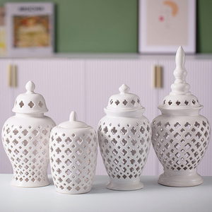Hot khắc lưới trang trí sứ đền Jar truyền thống xuyên thủng gừng Jar với nắp cắt ra Bình gốm cho trang trí nội thất - Product Image 2