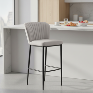 Taburete de Bar Económico 2026 con Cubierta de Lino, Patas de Metal con Recubrimiento en Polvo Negro, Silla Alta <span class=keywords><strong>para</strong></span> Barra de Bar <span class=keywords><strong>para</strong></span> Uso Doméstico - Product Image 1