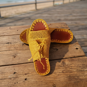 Handmade Yellow Raffia Lace-Up <b>Slippers</b> Open Toe Breathable Genuine Leather Insole Summer <b>Outdoor</b> Women Girls - Product Image 4